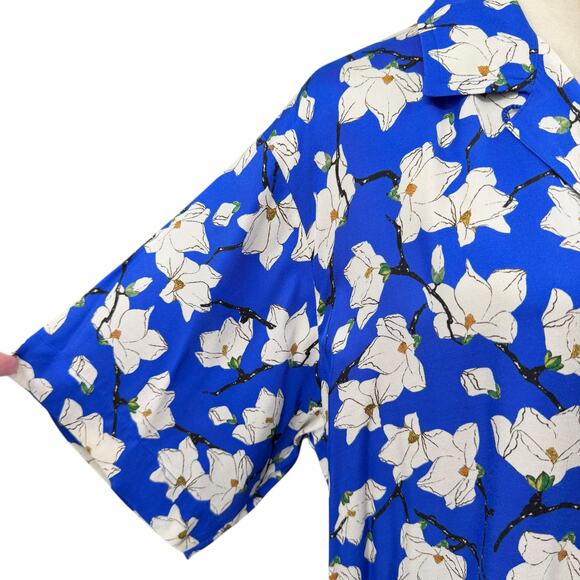 Rag & Bone Blue Floral Print Silk Collared Button Down Shirt Dress - Picture 9 of 13